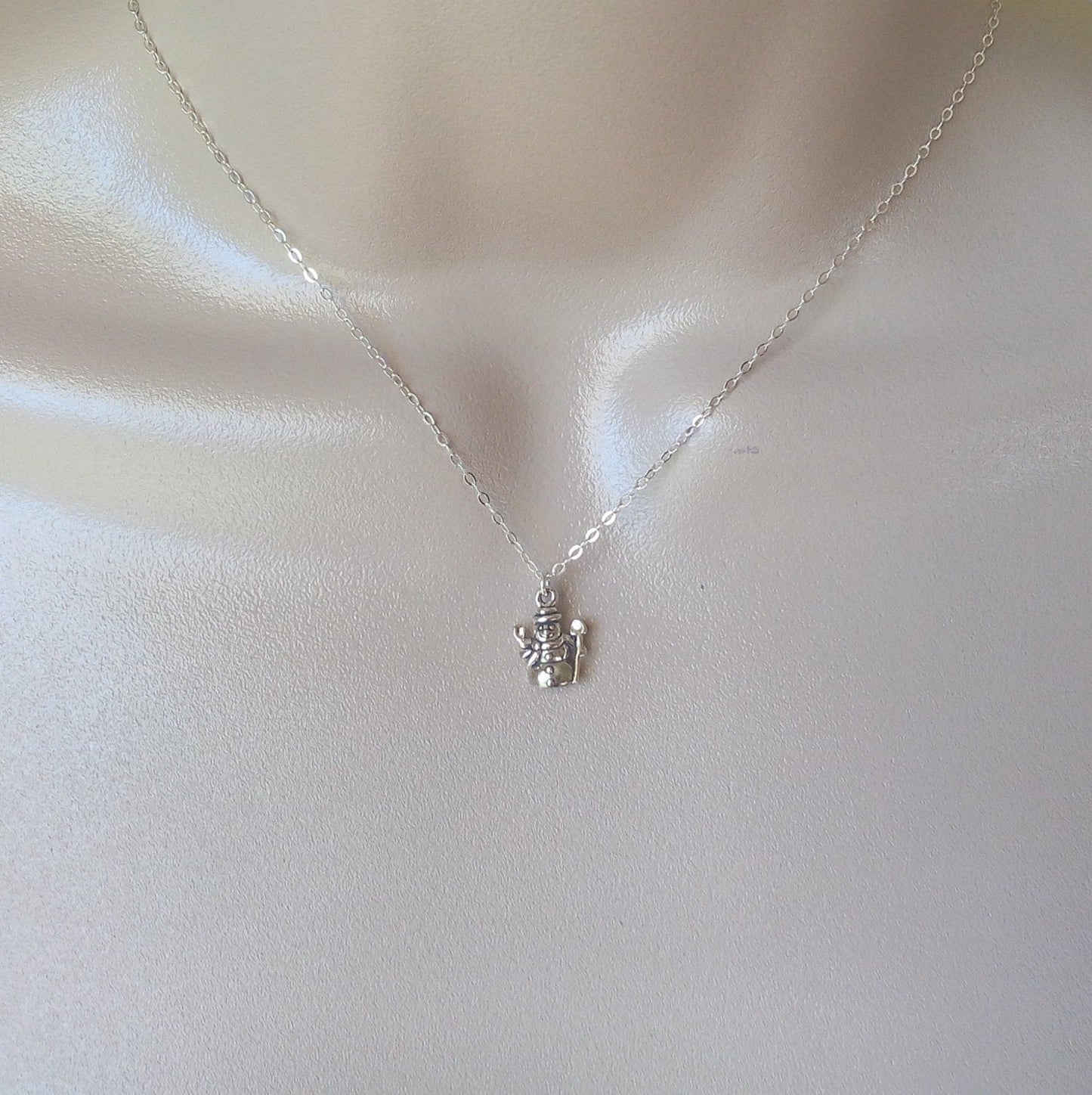 Snowman Necklace, Tiny Silver Snowman Necklace, Sterling Silver Necklace, Tiny Necklace, Christmas Gift, Christmas Jewelry, Gifts