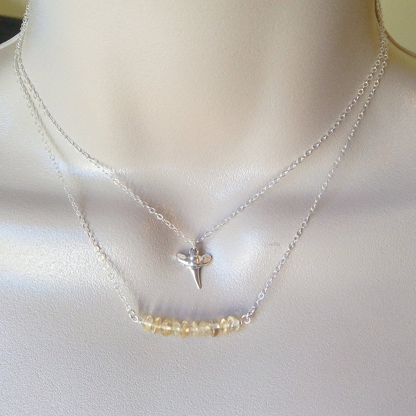 Silver Citrine Necklace - November Birthstone Jewelry - Tiny Sterling Silver Curved Bar Gemstone Necklace - Gemstone Necklace - Mothers Day