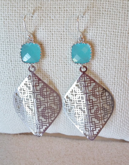 Mint and Silver Drop Earrings - Mint Earrings - Silver Earrings - Mint and Silver Teardrop Earrings - Chandelier Earrings - Mothers Day Gift