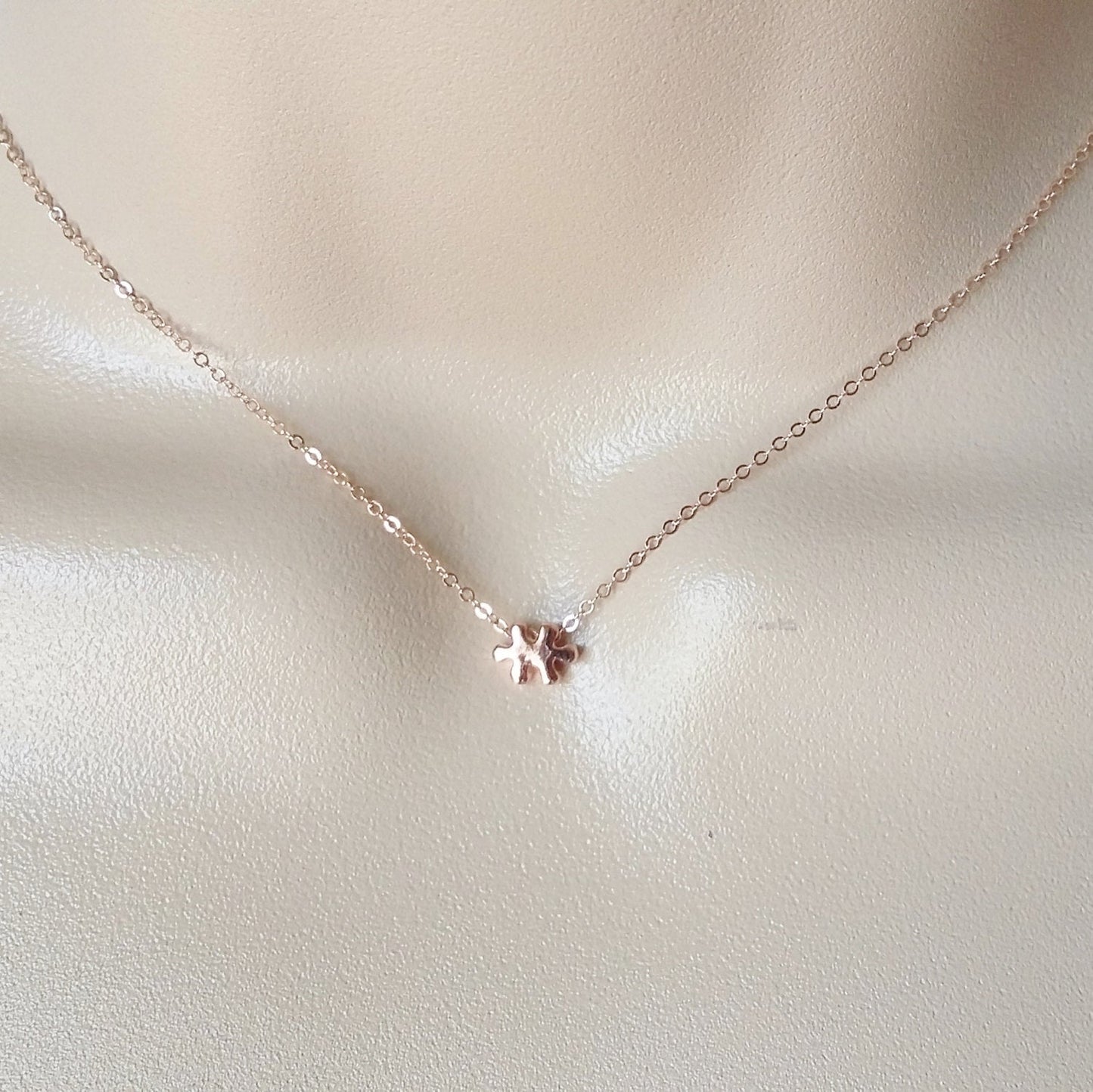 Rose Gold Puzzle Piece Necklace - Tiny Rose Gold Puzzle Piece Necklace, Rose Gold Filled Necklace, bridesmaid gifts, Wedding, Christmas Gift