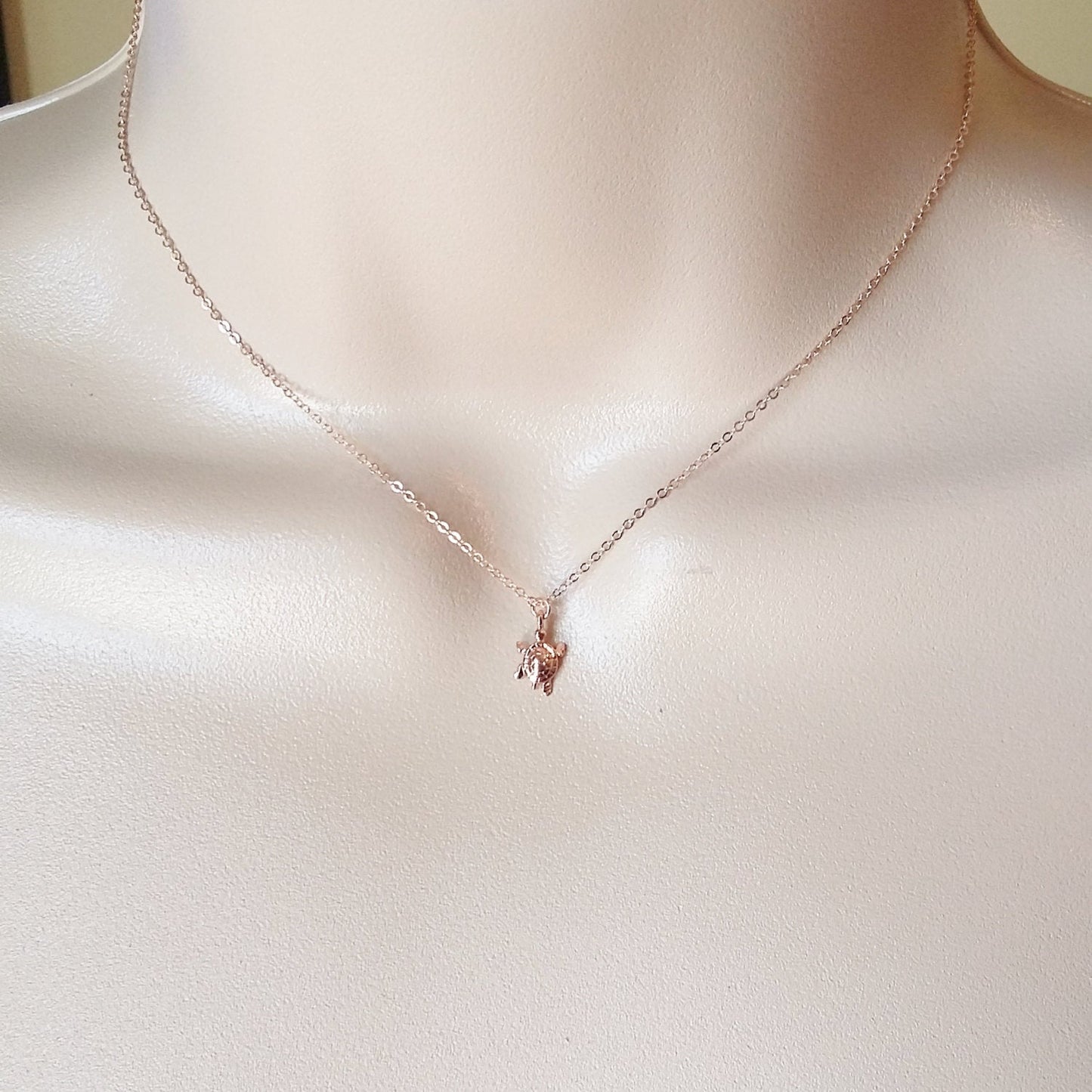 Rose Gold Turtle Necklace - Tiny Rose Gold Turtle Necklace, Rose Gold Filled Necklace, Turtle Necklace, Christmas Gift, Nautical Jewelry