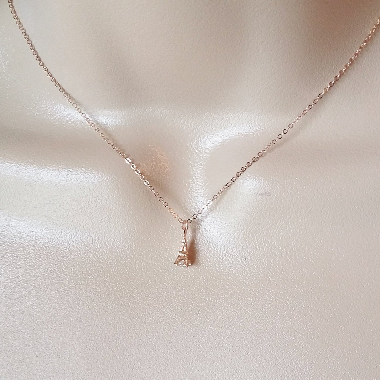 Eiffel Tower Necklace, Rose Gold Tower Necklace, Rose Gold Eiffel Tower Necklace, Rose Gold Necklace, Bridesmaid Gifts, Wedding, Geometric