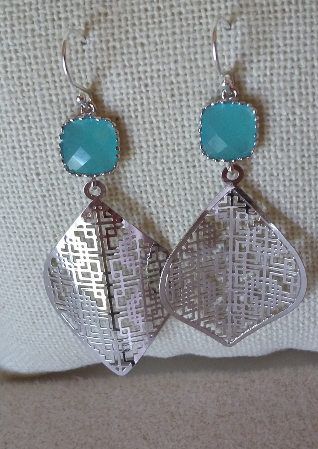 Mint and Silver Drop Earrings - Mint Earrings - Silver Earrings - Mint and Silver Teardrop Earrings - Chandelier Earrings - Mothers Day Gift