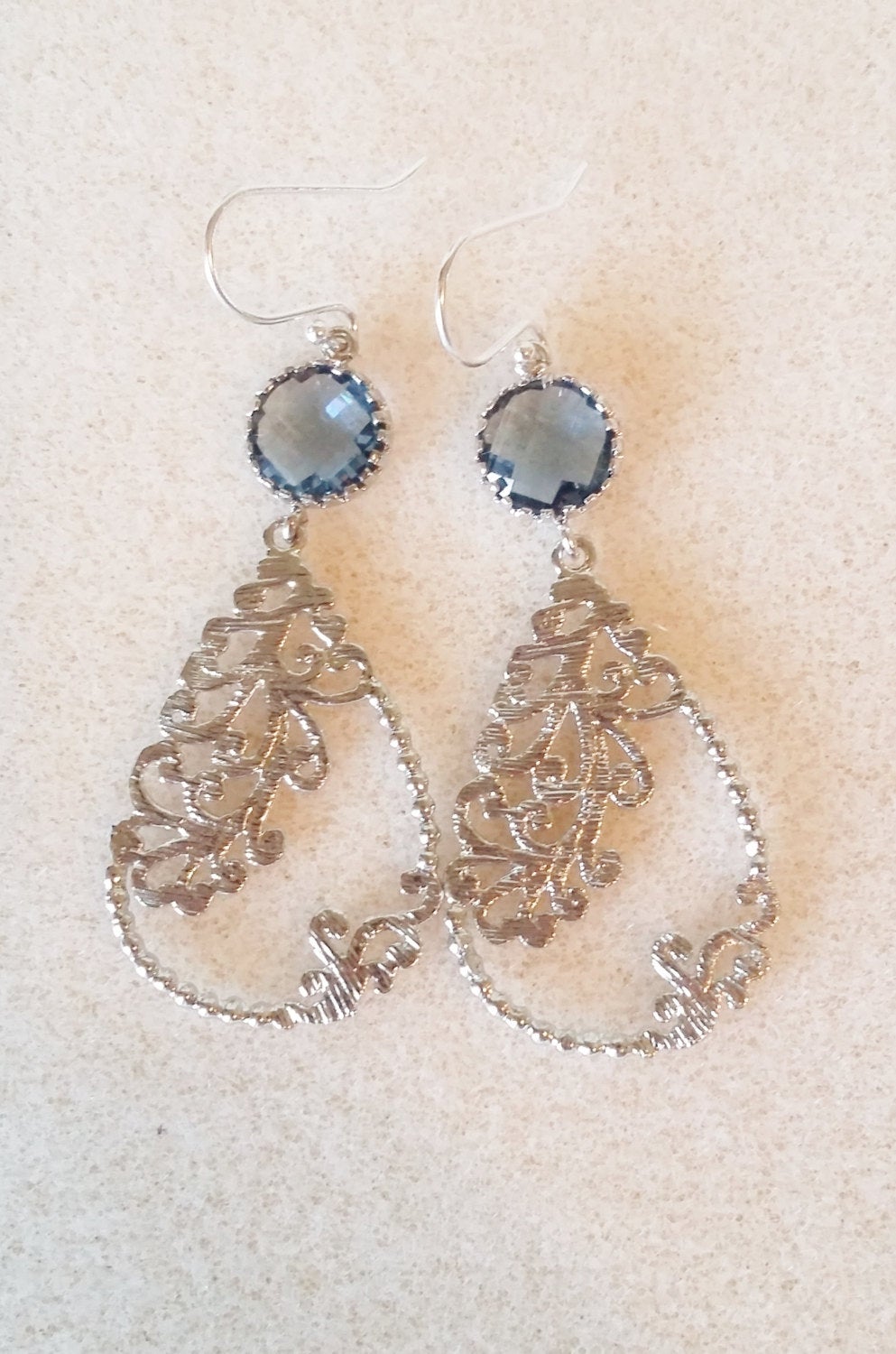 Grey Earrings -  Charcoal Gray Earrings - Chandelier Earrings - Silver Earrings - Ruby Earrings - Grey Earrings - Valentines Day