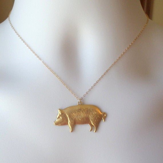 Set of 17 Gold Pig Necklaces