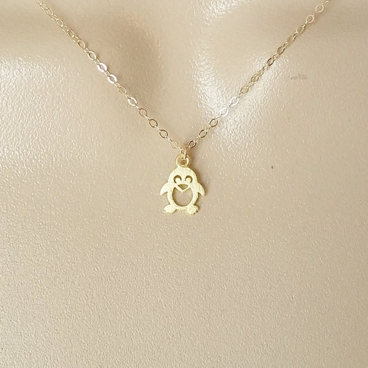 Penguin Necklace, Gold Penguin Necklace, Tiny Penguin Necklace, Gold Filled Necklace, Tiny Necklace, Gift Ideas for Her, Christmas Gift Idea