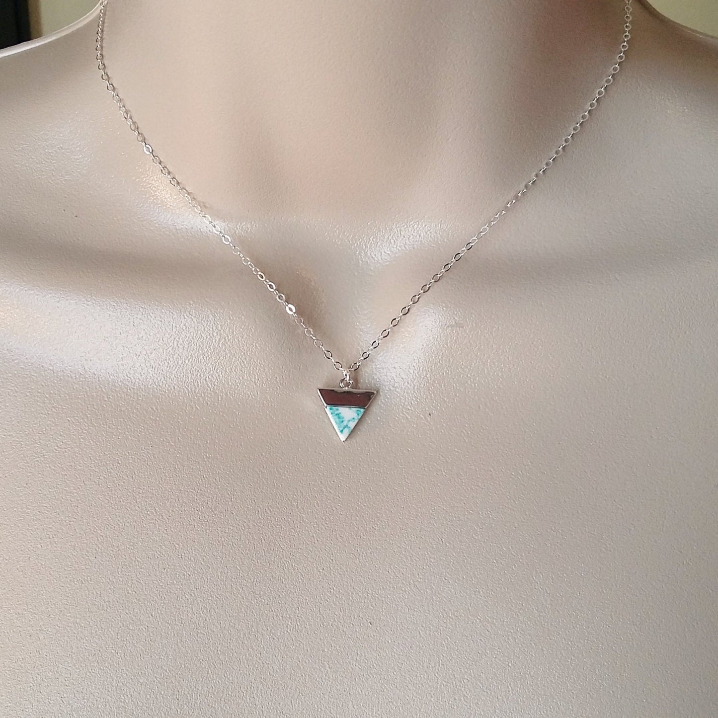 Mint Necklace, Silver Necklace, Sterling Silver Necklace, Mint and Marble Necklace, Mint Jewelry, Gift Ideas, Bridal Gifts, Christmas Gifts