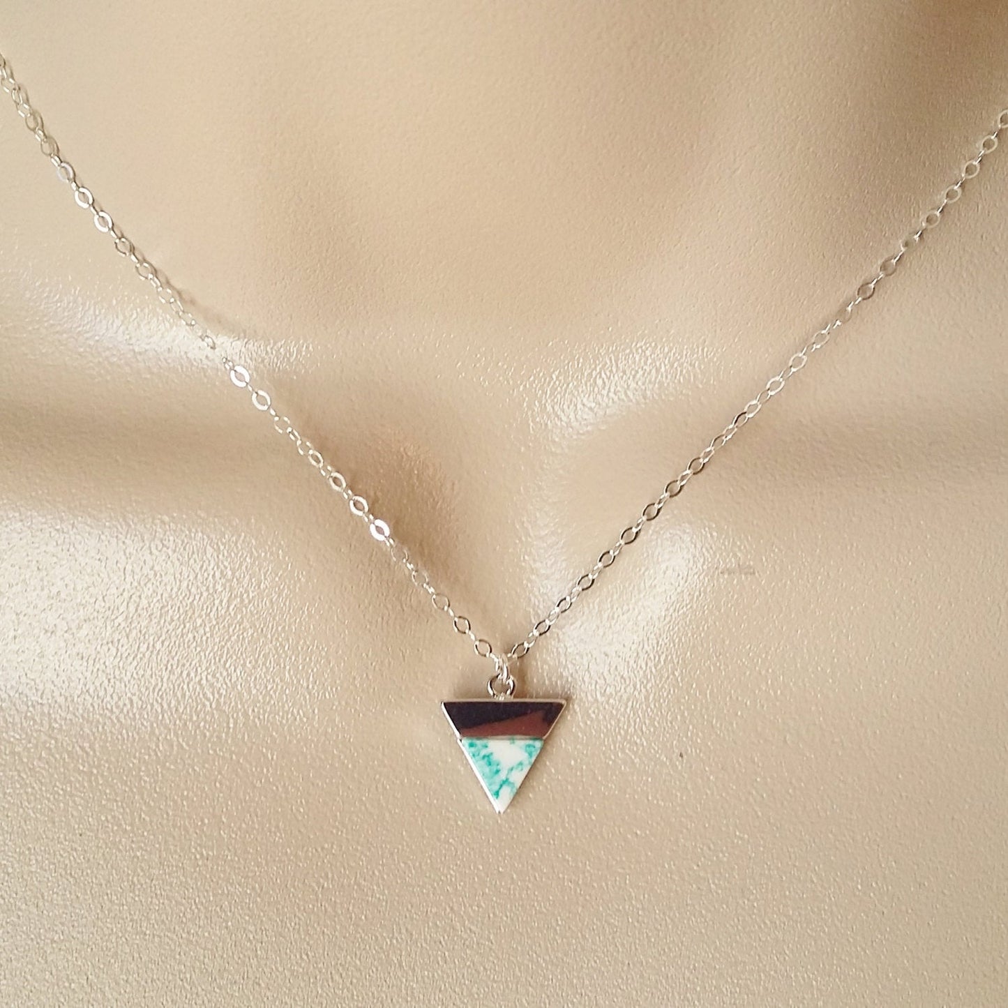 Mint Necklace, Silver Necklace, Sterling Silver Necklace, Mint and Marble Necklace, Mint Jewelry, Gift Ideas, Bridal Gifts, Christmas Gifts