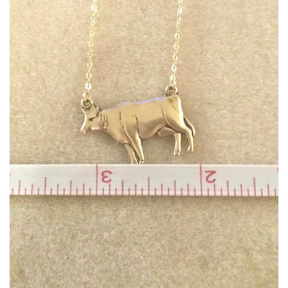 Cow Necklace - Gold Filled and Raw Brass Cow Necklace - Cow or Steer Pendant Necklace - Animal Jewelry - Farm Animal Jewelry - Gift Ideas