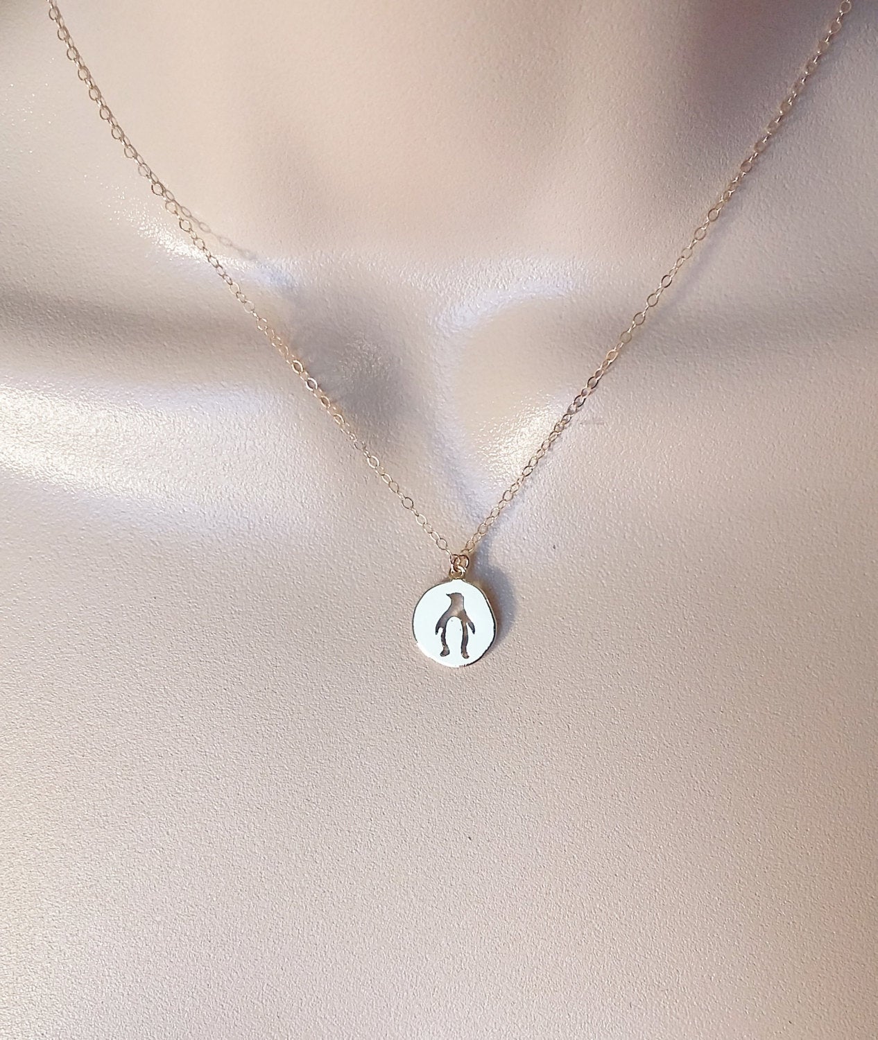 Penguin Necklace, Gold Penguin Necklace, Nautical Necklace, Gold Filled Necklace, Tiny Necklace, Gift Ideas for Her, Christmas Gift Idea