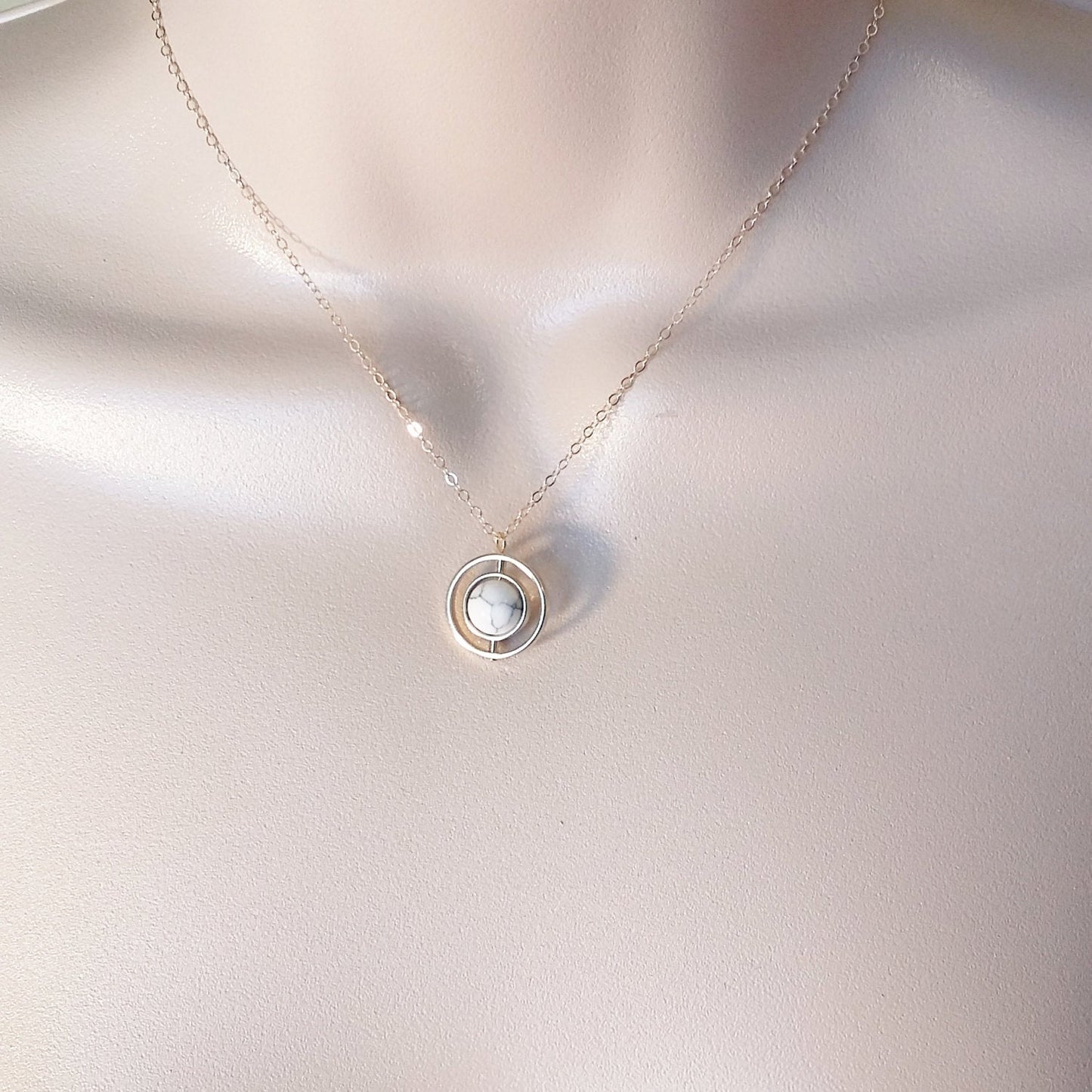 White Necklace, Howlite Necklace, Gold and Howlite Necklace, Gold Filled Necklace, Tiny Necklace, Gift Ideas for Her, Valentines Day Gift
