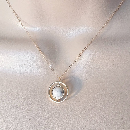 White Necklace, Howlite Necklace, Gold and Howlite Necklace, Gold Filled Necklace, Tiny Necklace, Gift Ideas for Her, Valentines Day Gift