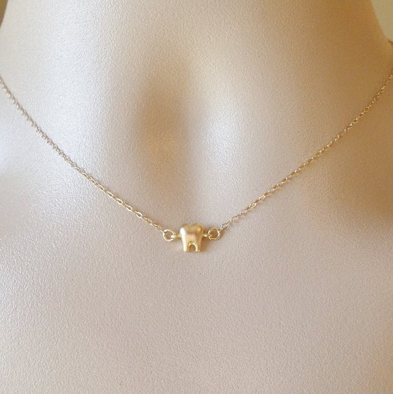 Gold Tooth Necklace - Tiny Gold Tooth Necklace - Dentist Necklace - Gold Necklace - Mothers Day Gift