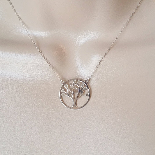 Solid Sterling Silver Tree of Life Cutout Charm Necklace - Sterling Silver Necklace - 925 Sterling Silver - Christmas Gift