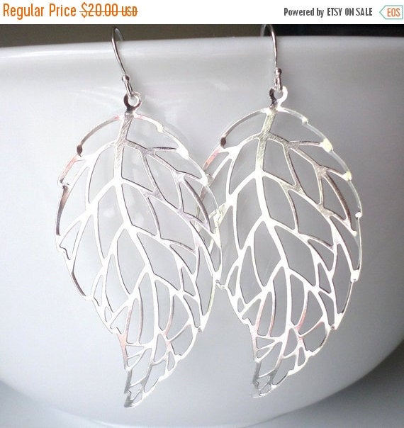 Silver Leaf Earrings - Dangle Leaf Earrings - Sterling Silver Leaf Earrings - Fall Jewelry - Christmas Gifts - Long Earrings