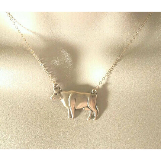 Cow Necklace - Gold Filled and Raw Brass Cow Necklace - Cow or Steer Pendant Necklace - Animal Jewelry - Farm Animal Jewelry - Gift Ideas