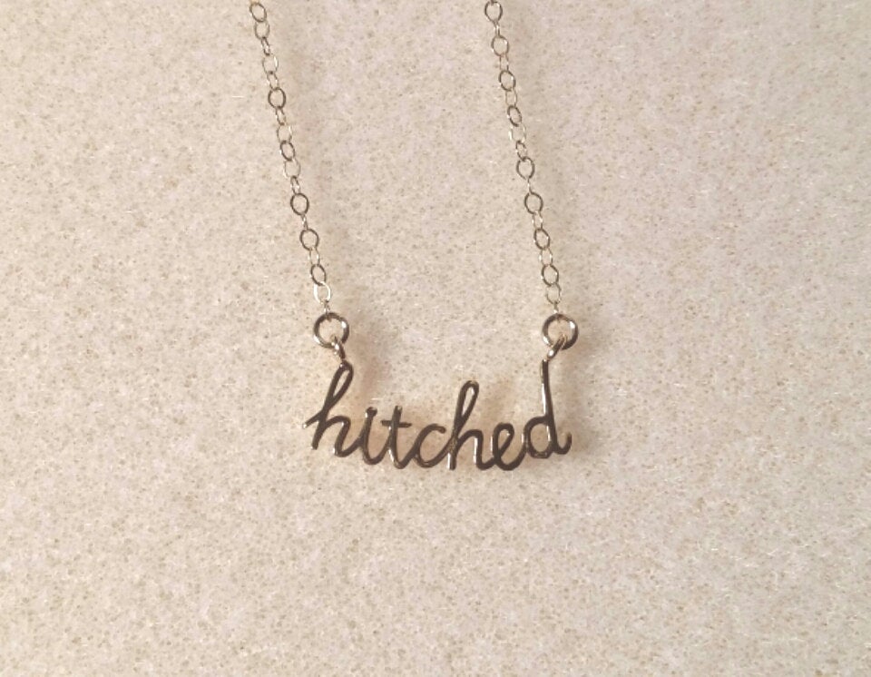 Gold Hitched Necklace, Hitched Word Necklace, Gold Word Necklace, Layering Necklace, Bridal Gifts, Weddings, Hitched Necklace, Gifts For Her