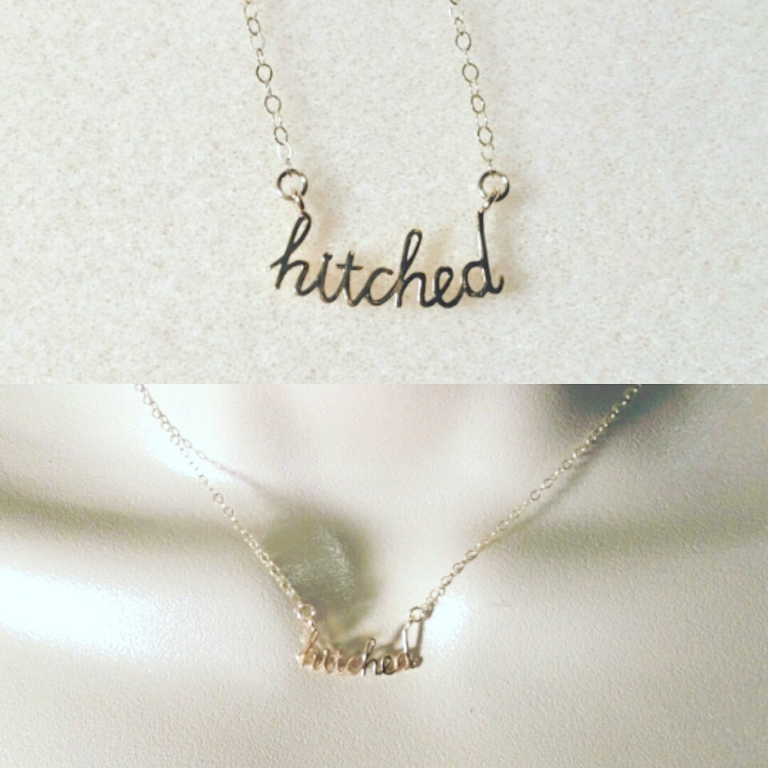 Gold Hitched Necklace, Hitched Word Necklace, Gold Word Necklace, Layering Necklace, Bridal Gifts, Weddings, Hitched Necklace, Gifts For Her