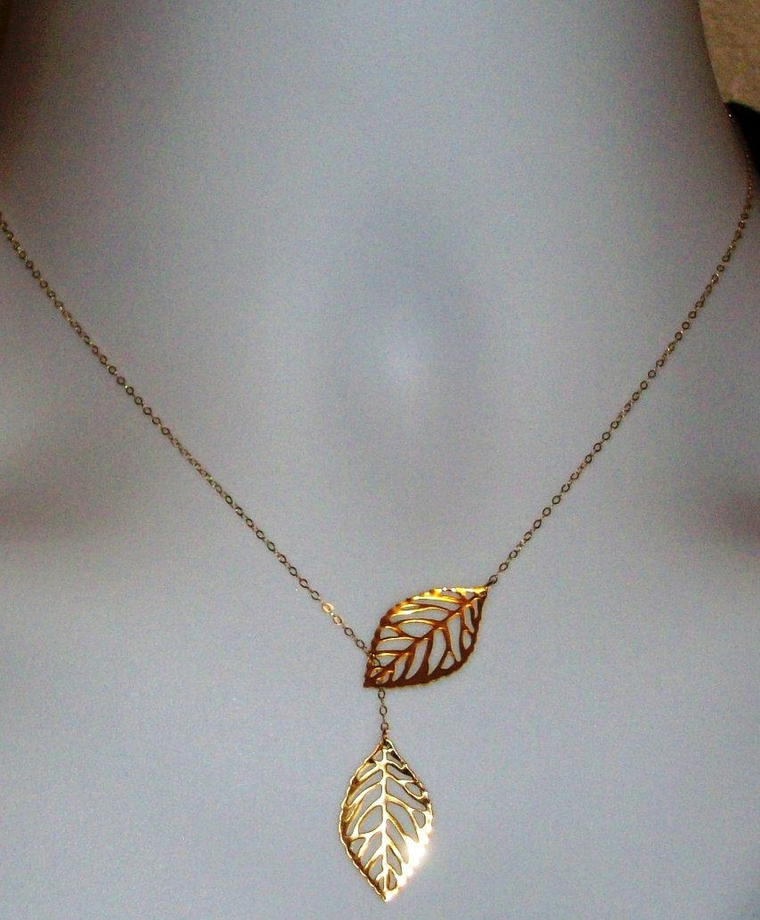 Leaf Lariat Necklace - Gold Leaf Lariat, gold, yellow, Gold filled Leaf Lariat Necklace, Valentines Day, Bridesmaid Gifts,