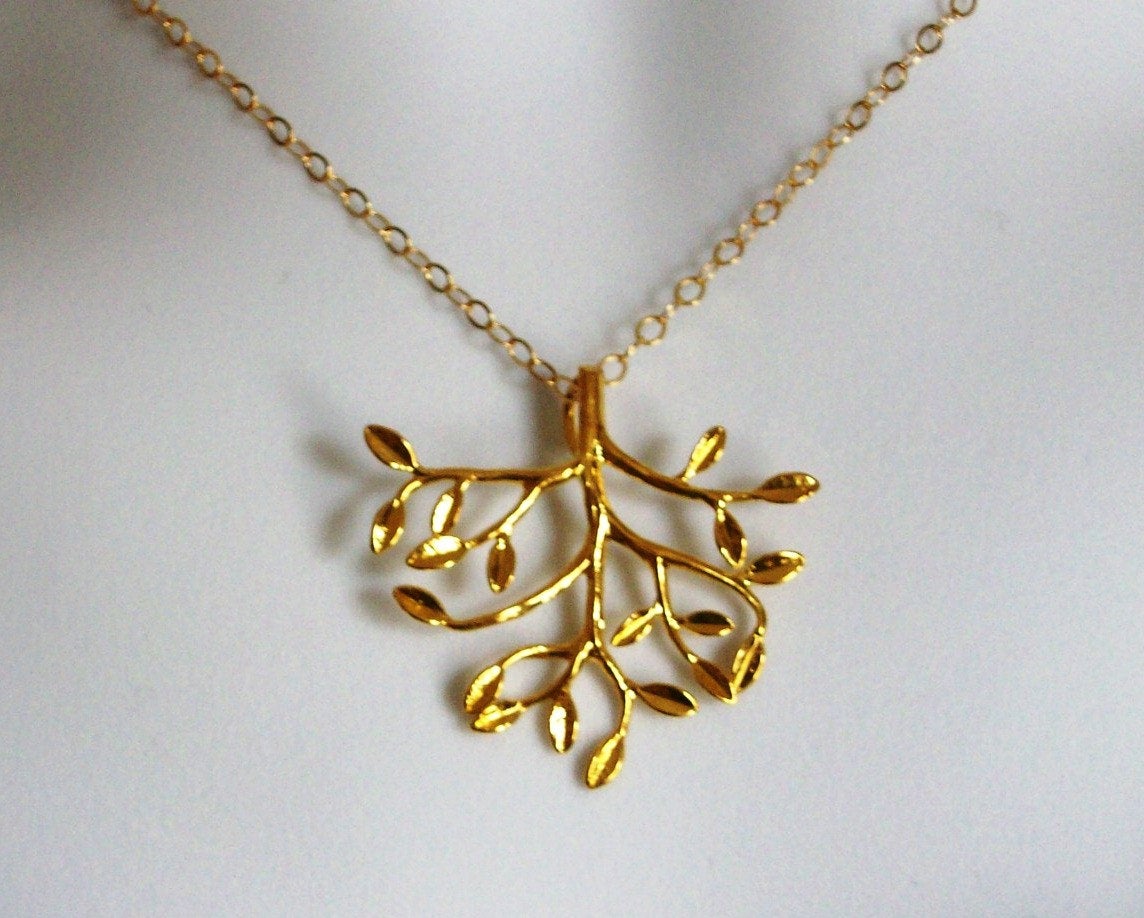 Gold Tree Necklace - Gold tree of life necklace, bridesmaid gifts, gold, yellow, orange, Valentines Day