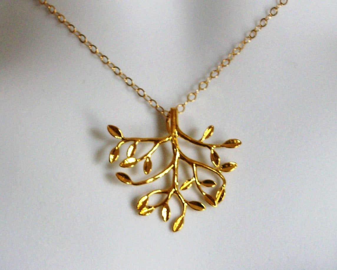 Gold Tree Necklace - Gold tree of life necklace, bridesmaid gifts, gold, yellow, orange, Mothers Day, Birthday Gifts