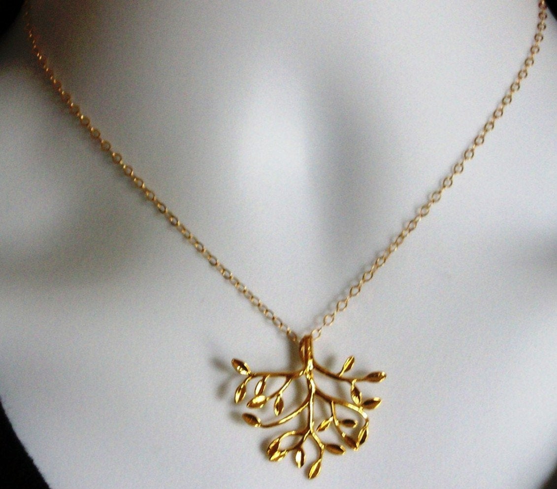 Gold Tree Necklace - Gold tree of life necklace, bridesmaid gifts, gold, yellow, orange, Mothers Day, Birthday Gifts