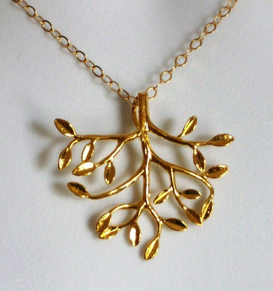 Gold Tree Necklace - Gold tree of life necklace, bridesmaid gifts, gold, yellow, orange, Mothers Day, Birthday Gifts