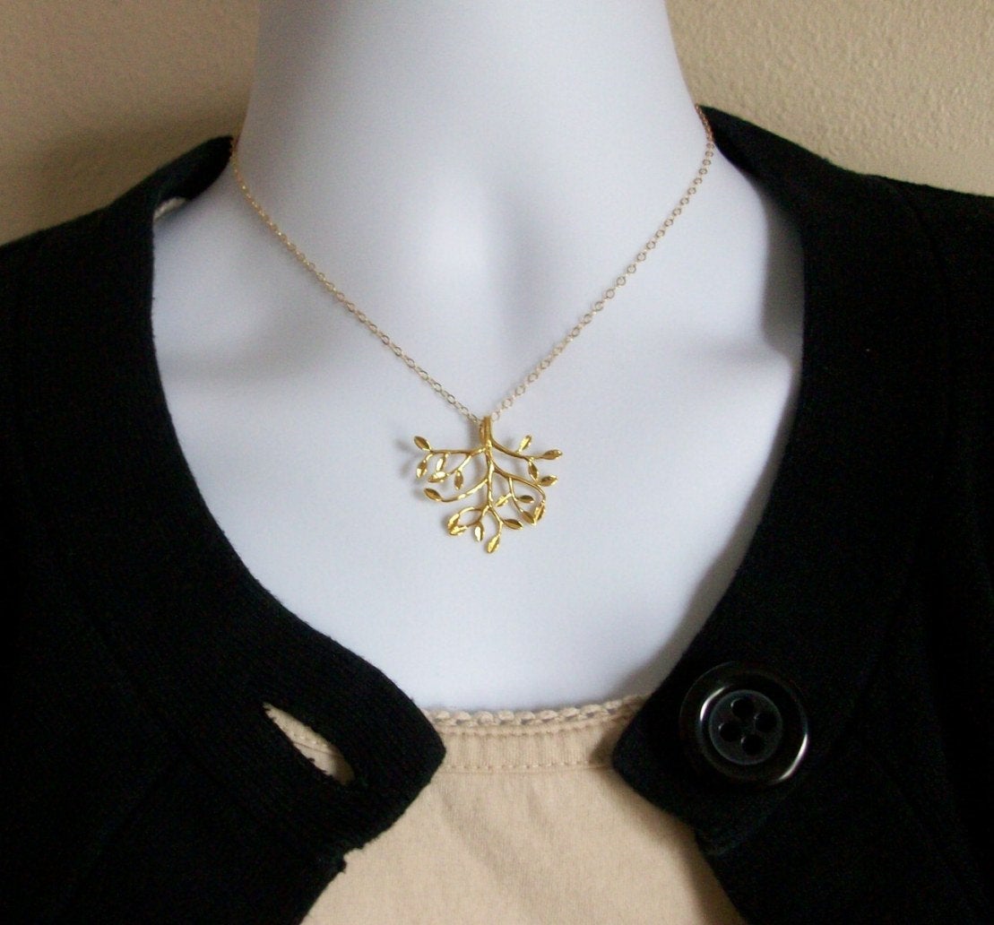 Gold Tree Necklace - Gold tree of life necklace, bridesmaid gifts, gold, yellow, orange, Mothers Day, Birthday Gifts