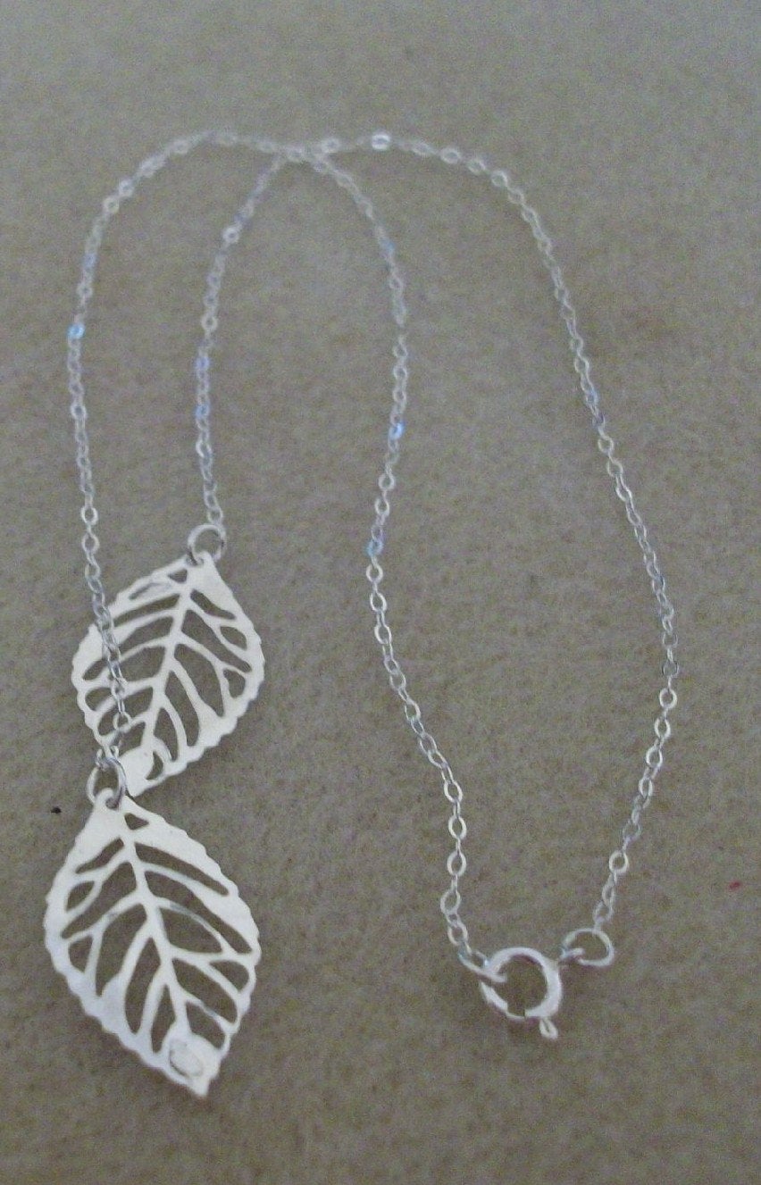 Set of Four Leaf Lariat Necklace - Silver leaf lariat necklace, Sterling Silver Necklace, Bridal, bridesmaid gifts, weddings, grey,white