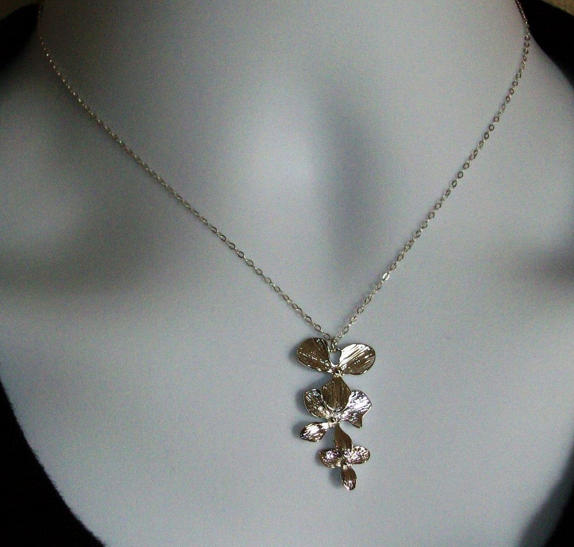 Orchid Necklace - Silver Flower Necklace, Sterling Silver Necklace, Valentines Day, bridesmaid gifts, weddings, grey,silver,white