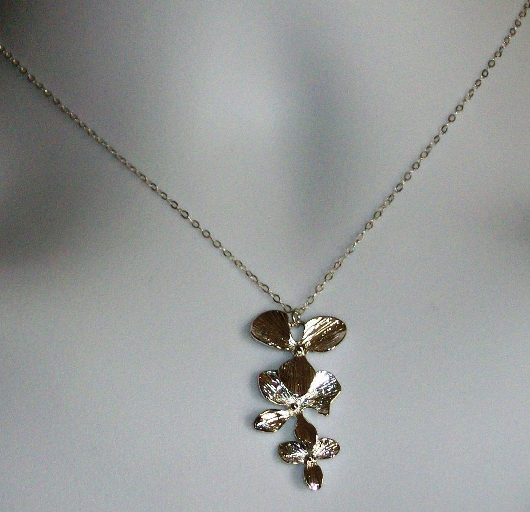 Orchid Necklace - Silver Flower Necklace, Sterling Silver Necklace, Valentines Day, bridesmaid gifts, weddings, grey,silver,white