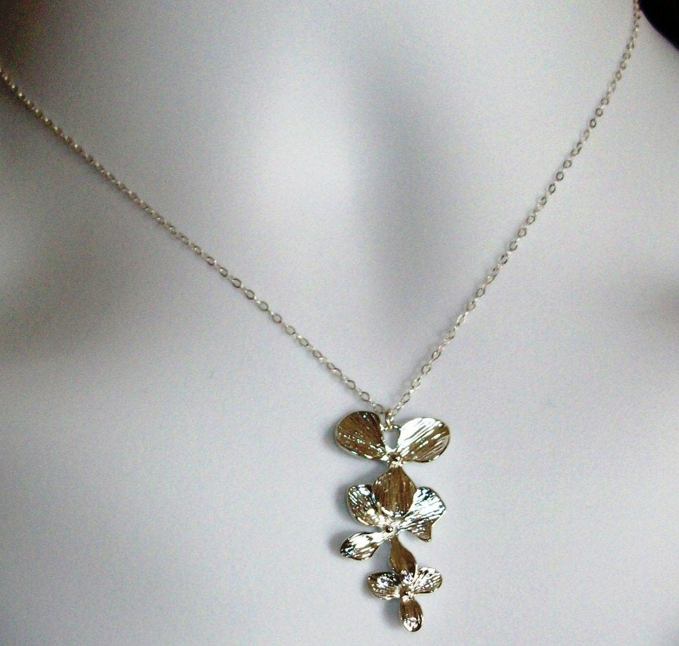 Orchid Necklace - Silver Flower Necklace, Sterling Silver Necklace, Valentines Day, bridesmaid gifts, weddings, grey,silver,white