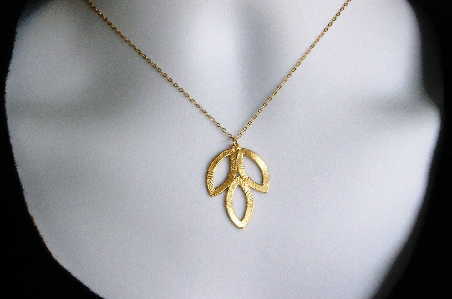 Triple Leaf Necklace - Gold Triple Leaf Pendant Necklace, gold, yellow, Valentines Day, Bridesmaid Gifts, Weddings, Bridal