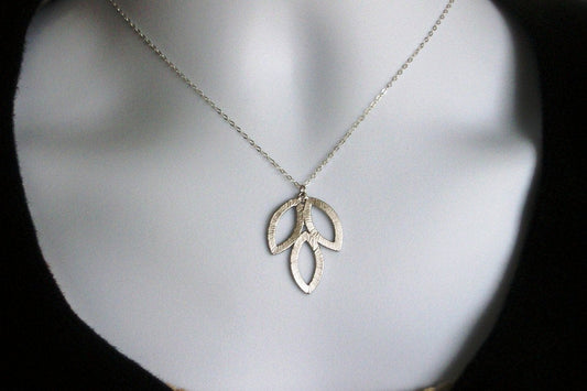 Triple Leaf Necklace - Sterling Silver Triple Leaf Pendant Necklace, silver, white, grey, Valentines Day, Bridesmaid Gifts, Weddings, Brida
