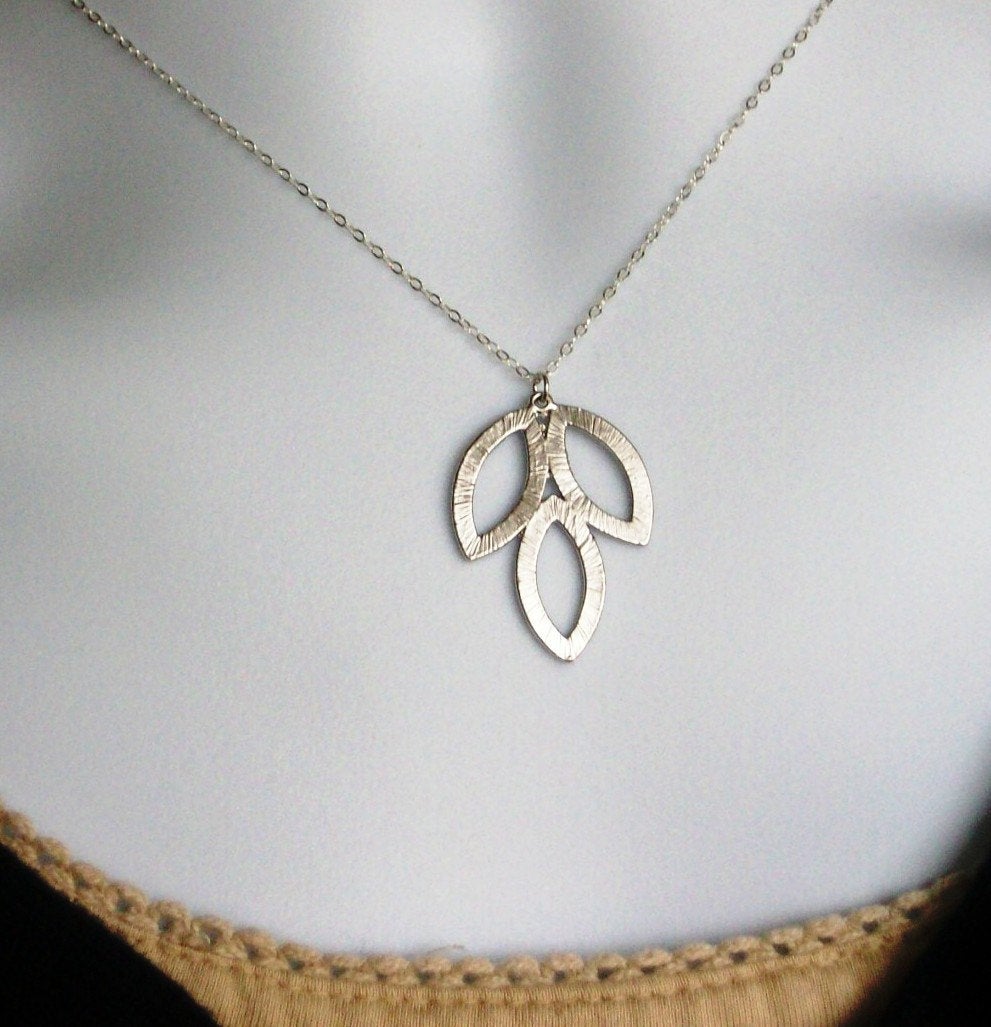 Triple Leaf Necklace - Sterling Silver Triple Leaf Pendant Necklace, silver, white, grey, Valentines Day, Bridesmaid Gifts, Weddings, Brida