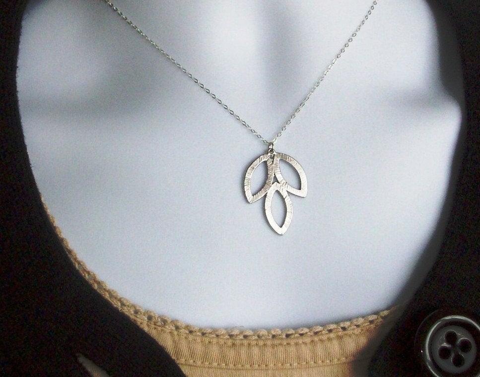 Triple Leaf Necklace - Sterling Silver Triple Leaf Pendant Necklace, silver, white, grey, Valentines Day, Bridesmaid Gifts, Weddings, Brida