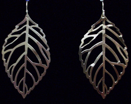 Leaf Earrings - Sterling Silver Leaf Earrings, Valentines Day, bridesmaid gifts, wedding, grey, white, silver