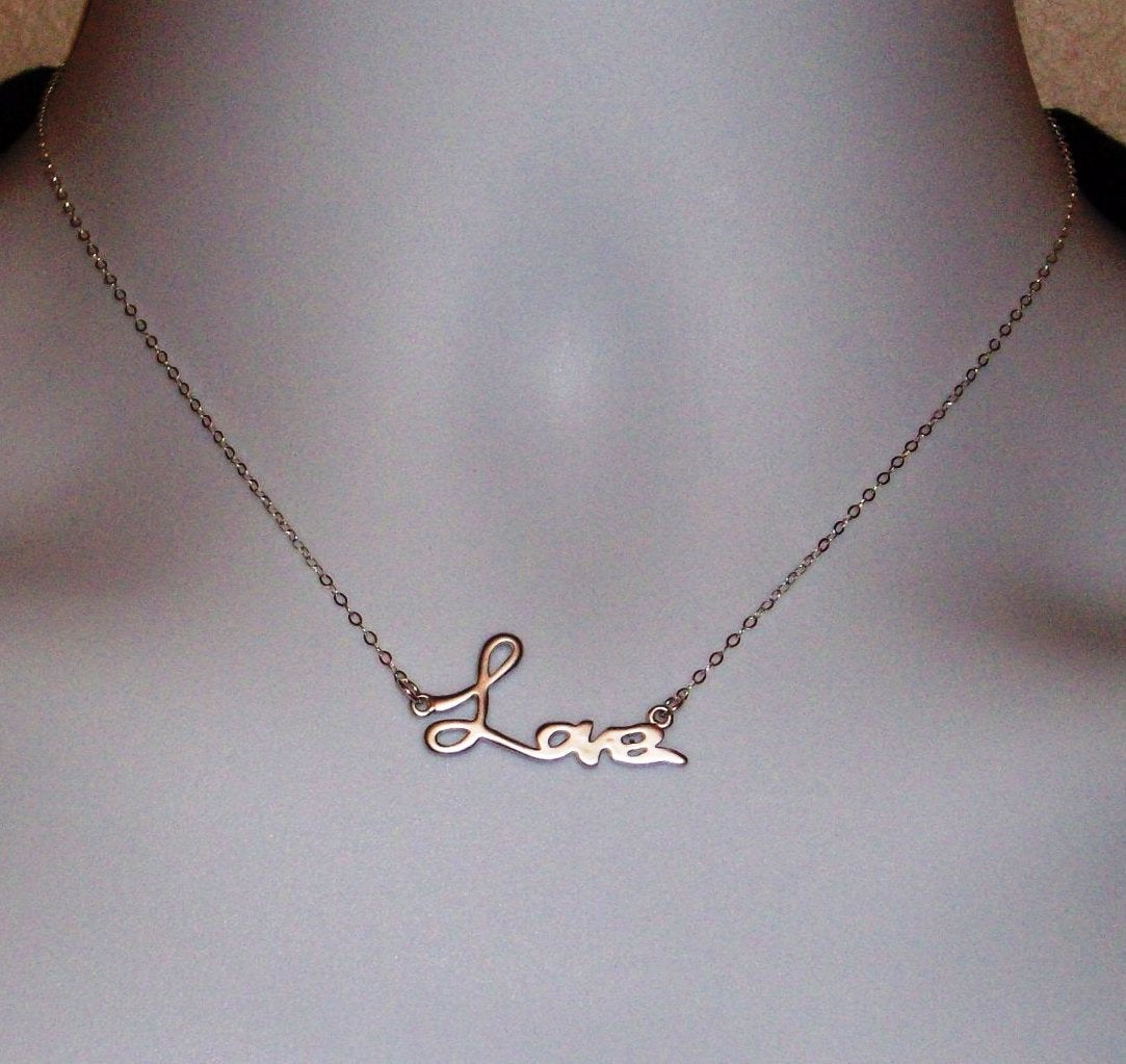 Love Necklace - Silver Cursive Love Necklace, Sterling Silver Necklace, Valentines Day, bridesmaid gifts, grey, silver, white