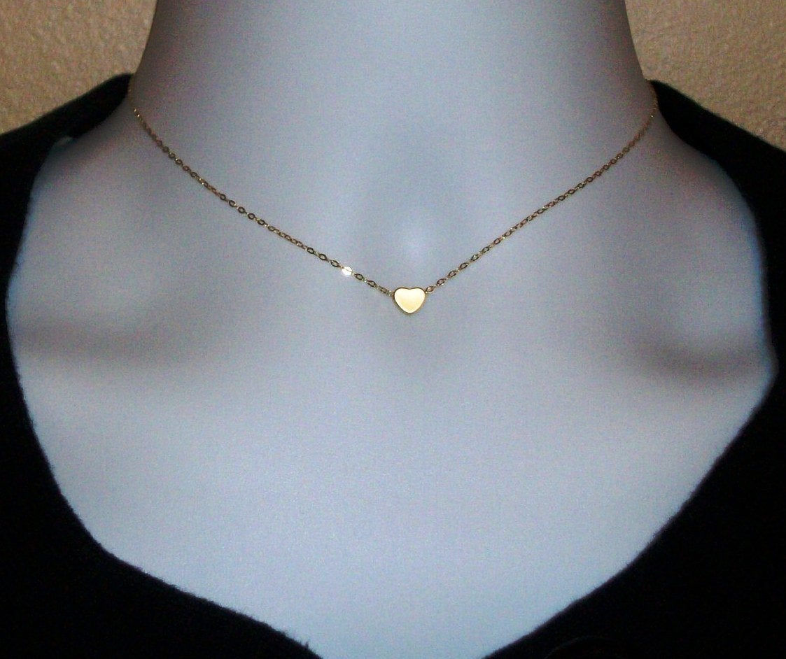 Gold Heart Necklace - Tiny Gold Heart Necklace, bridesmaid gifts, gold, yellow, orange, Mothers Day