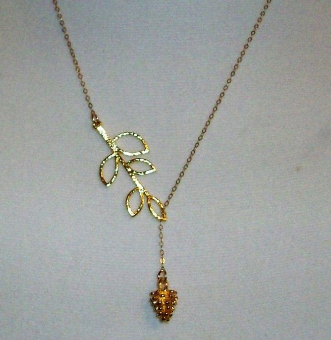 Lariat Necklace - Gold Filled Leaf Lariat and Plated Acorn Necklace, Bridesmaid Gift, gold, yellow, orange, Mothers Day