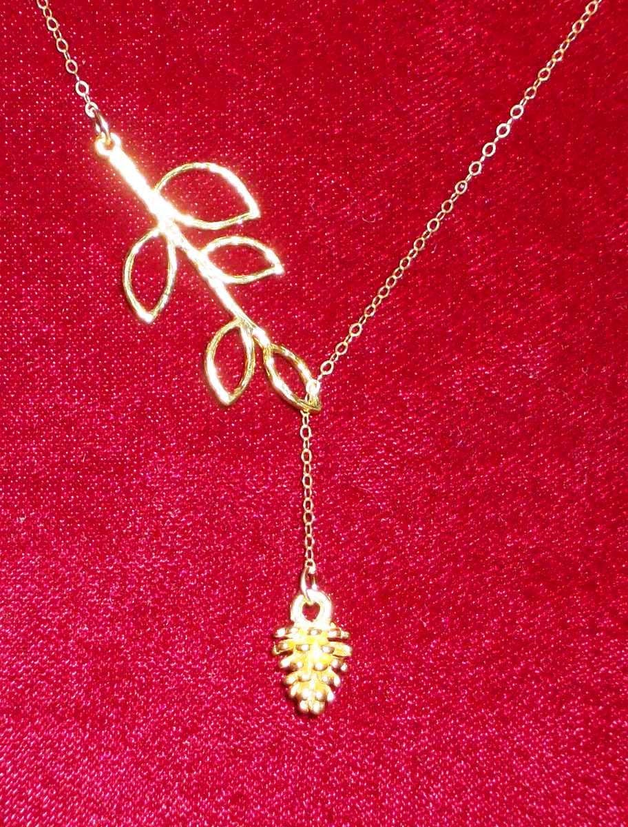 Lariat Necklace - Gold Filled Leaf Lariat and Plated Acorn Necklace, Bridesmaid Gift, gold, yellow, orange, Mothers Day