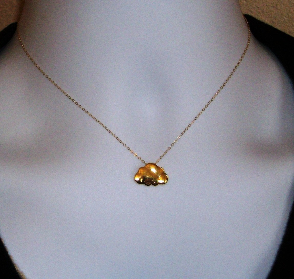 Cloud Necklace - Gold Filled Cloud Necklace with Gold Plated Cloud Pendant, gold, yellow, white, Bridesmaid Gift, Valentines Day