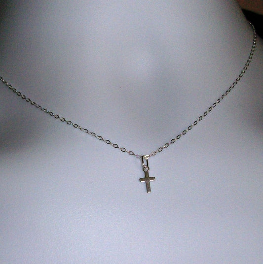 Tiny Cross Necklace - Sterling Silver and Tiny Cross Necklace, Sterling Silver Cross, grey, white, silver, Bridesmaid Gift, Wedding