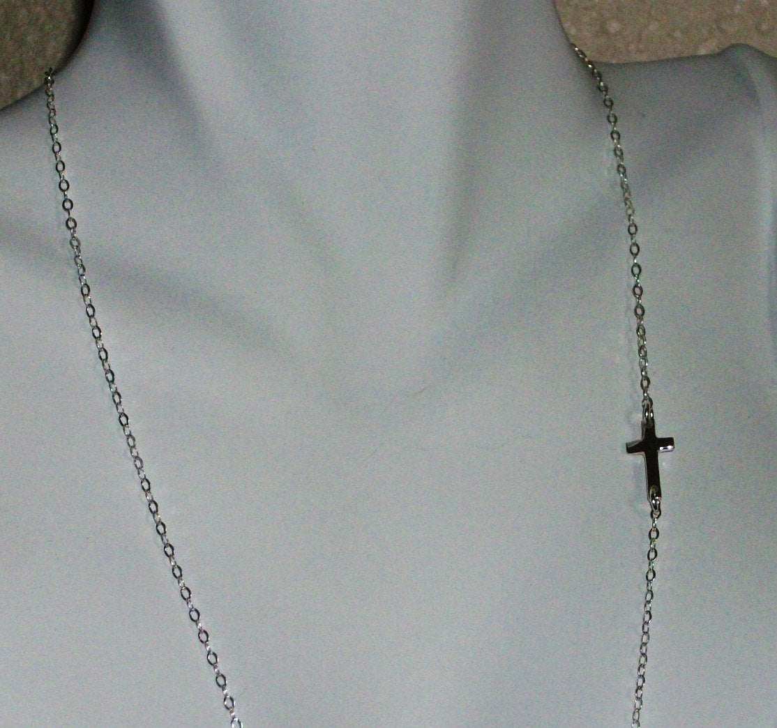 Sideways Cross Necklace - Sterling Silver Sideways Cross Necklace, grey, white, silver, Bridesmaid Gifts, Wedding, Valentines Day