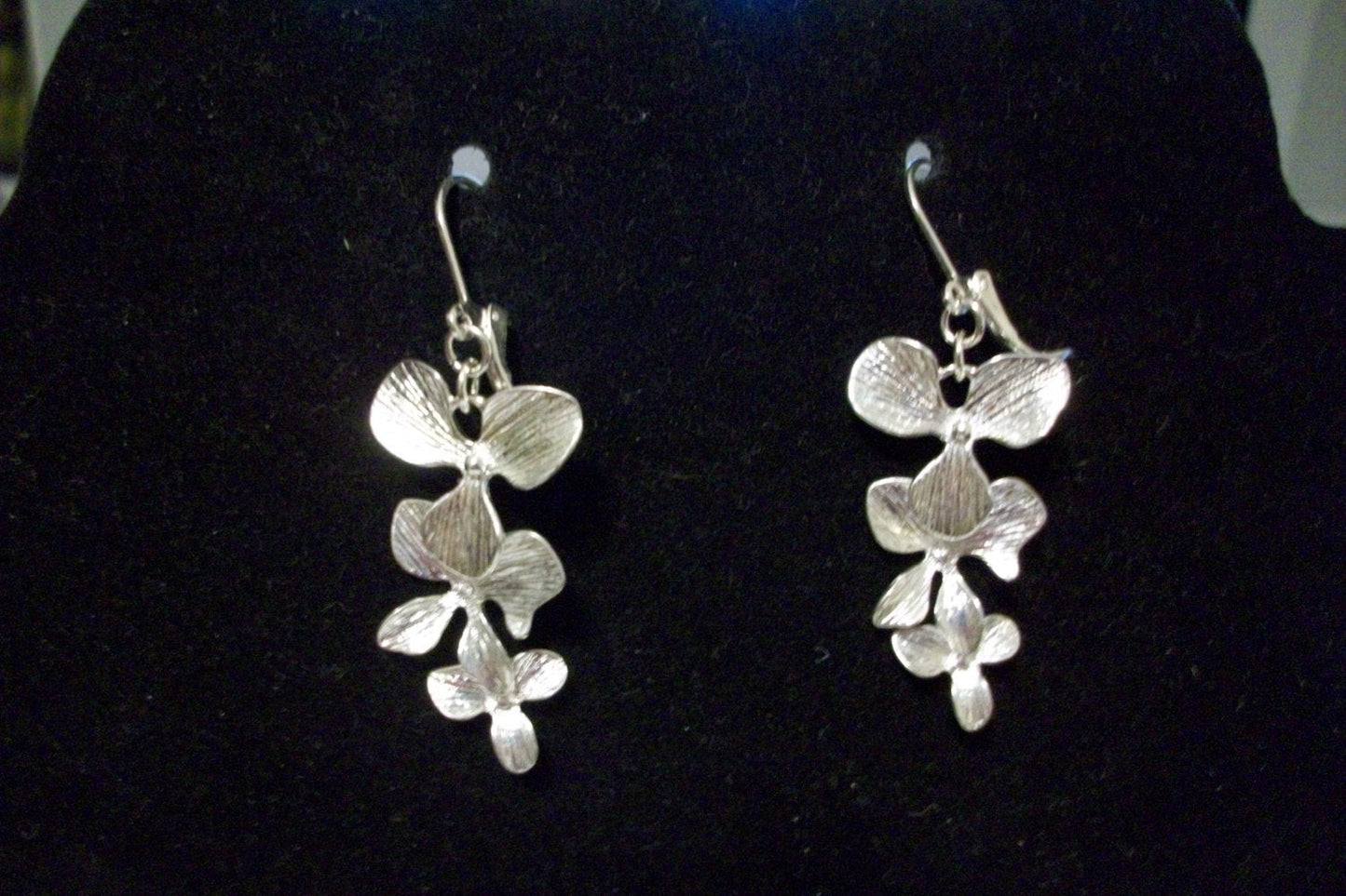 Orchid Earrings - Sterling Silver Orchid Flower Earrings, Valentines Day, bridesmaid gifts, wedding, grey, white, silver