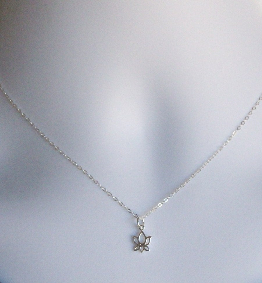 Lotus Necklaces - Set of 5 - Silver Lotus Necklace - Tiny Silver Lotus Flower Necklace, Sterling Silver Necklace, Wedding