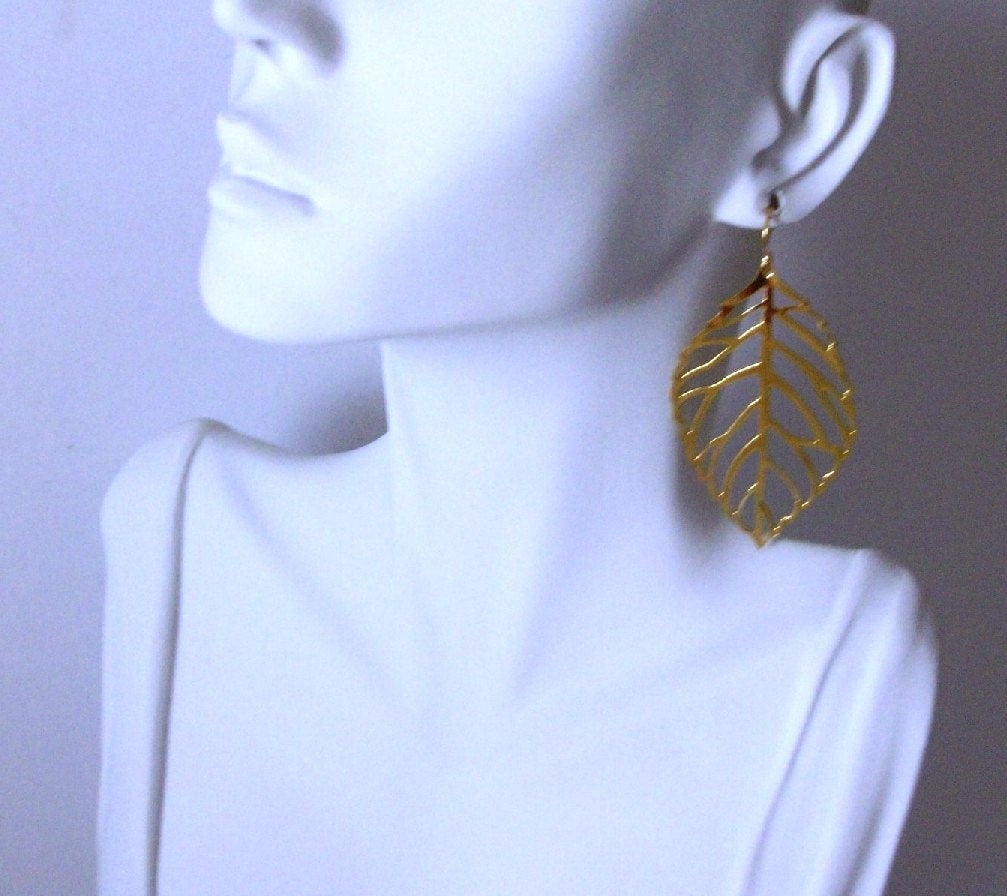 Sale - Gold Earrings-Gold Leaf Earrings-Dangle Earrings-Gold Filled Leaf Earrings-Bridal, wedding, mothers day, yellow, go