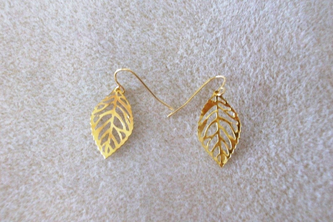 Sale - Gold Earrings-Gold Leaf Earrings-Dangle Earrings-Gold Filled Leaf Earrings-Bridal, wedding, mothers day, yellow, go