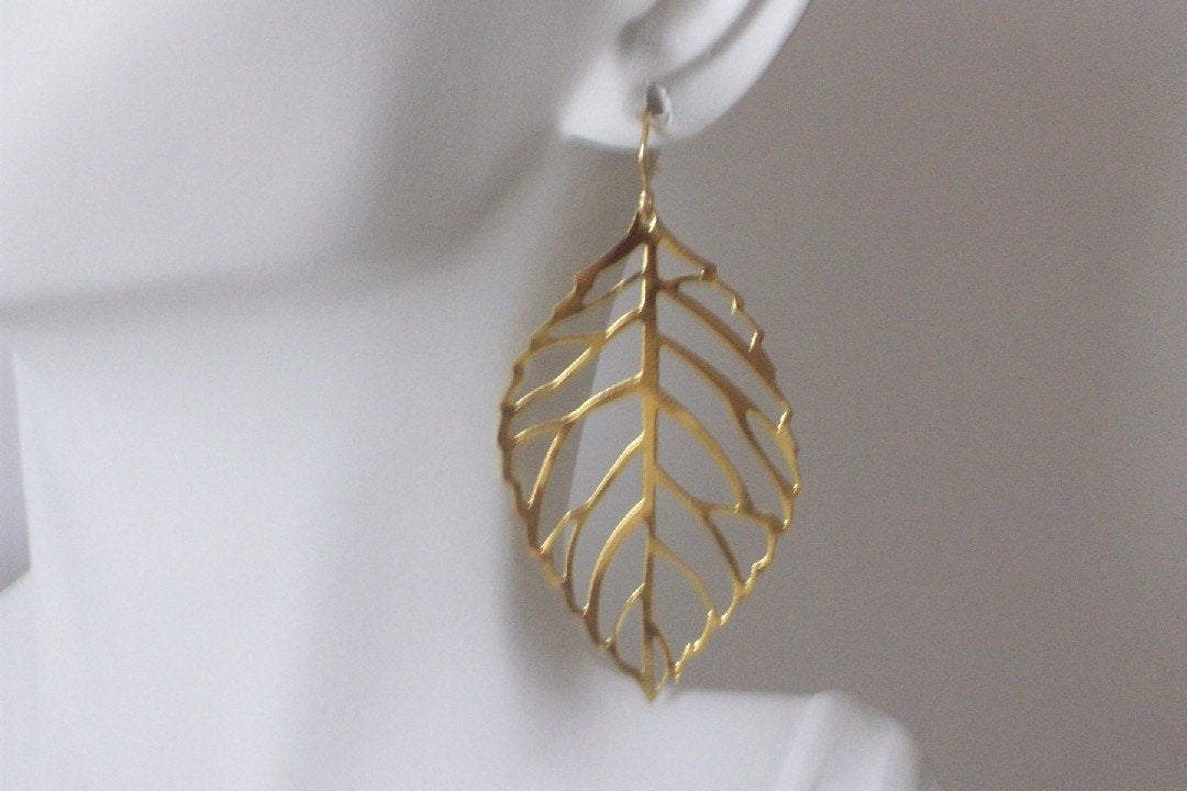 Sale - Gold Earrings-Gold Leaf Earrings-Dangle Earrings-Gold Filled Leaf Earrings-Bridal, wedding, mothers day, yellow, go