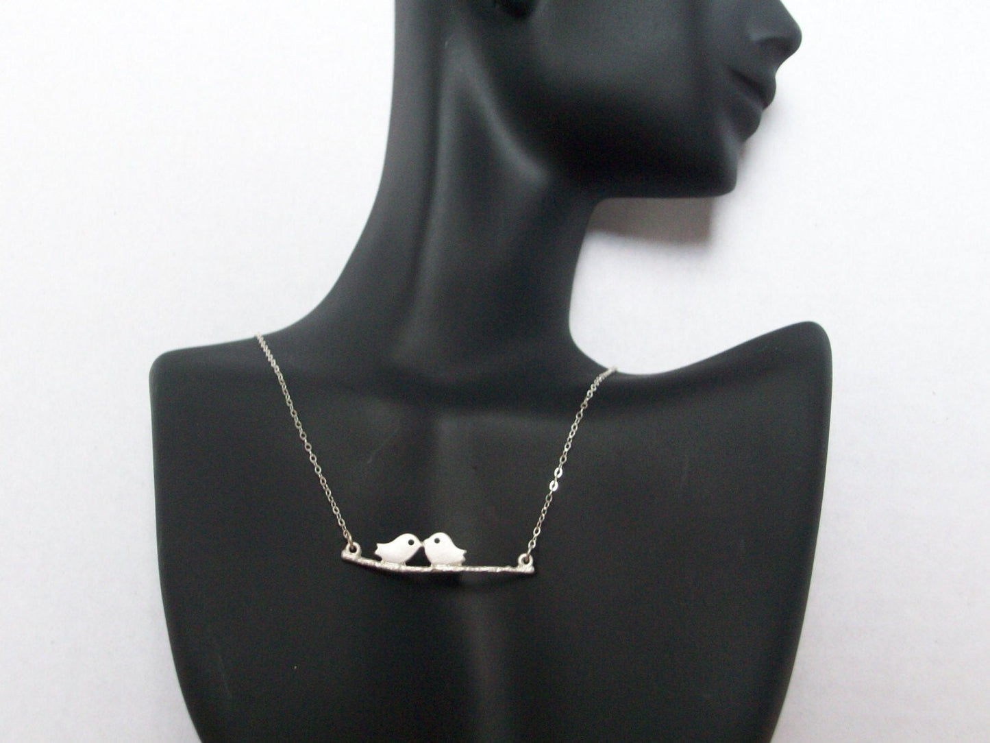 Birds on a Branch- Kissing birds necklace,Sterling Silver Modern Tweet birds on Branch Necklaces, grey, silver, white, Mothers Day, Birthda